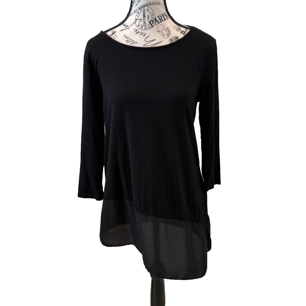 Vince Camuto Women's Assymetrical Tunic Blouse Black Sheer Bottom Size Small